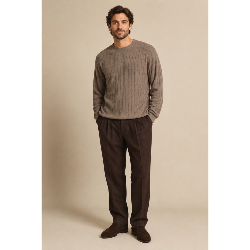 Club Room Men Large 100% 2-Ply Cashmere Ribbed Crewneck Sweater Taupe